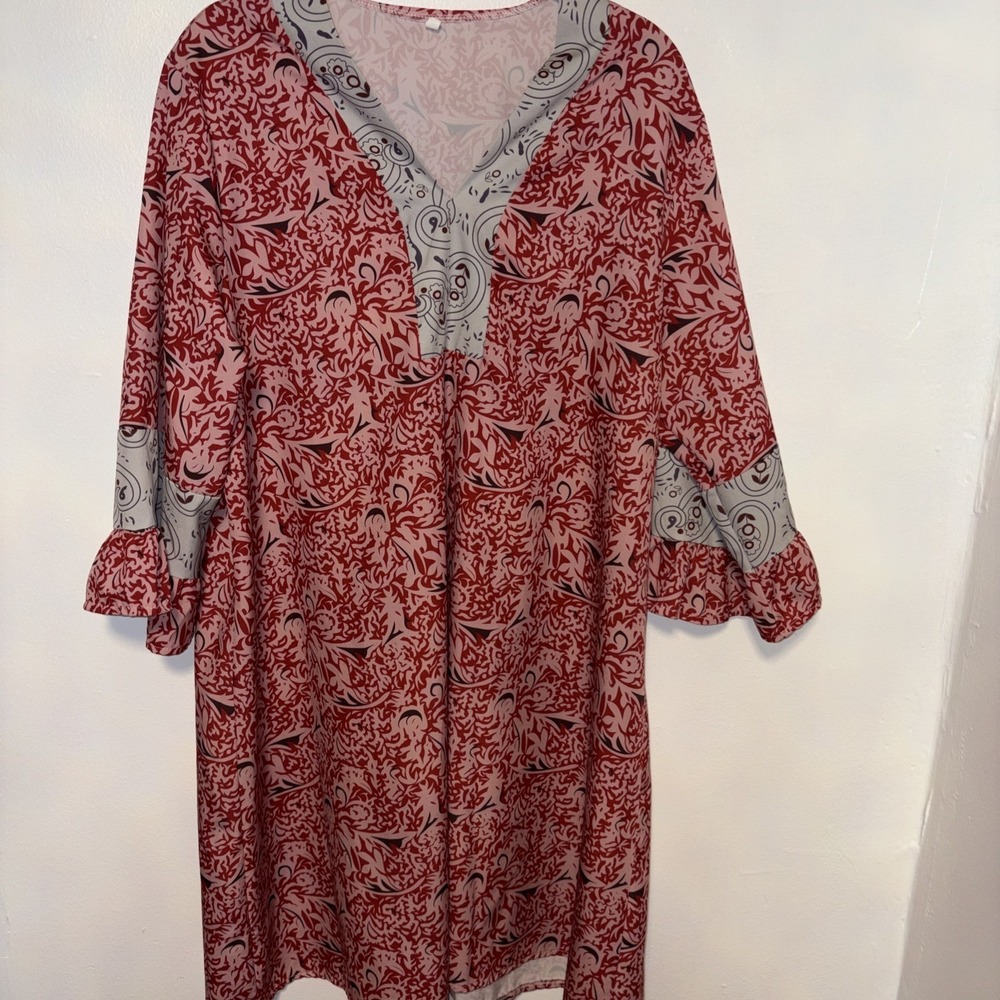 Boho Maxi Kaftan‎ Dress Floral Red Kimono Caftan Resort Dress 2X